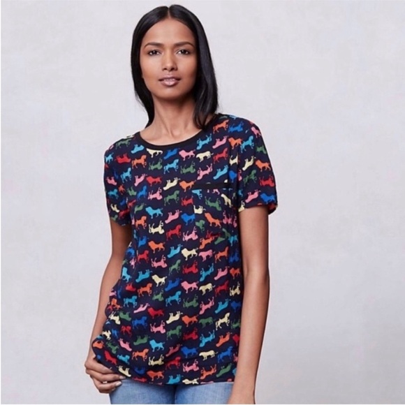 Anthropologie | Maeve Horse & Lion Multicolor Short Sleeve Top size 0 - Picture 2 of 6